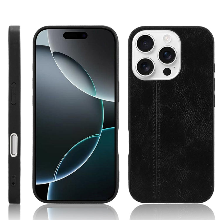 For iPhone 16 Pro Max Cow Pattern Sewing Back Cover Phone Case(Black) by buy2fix