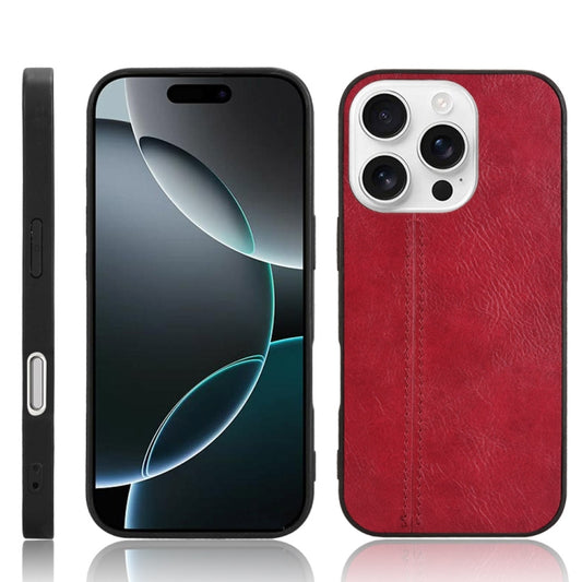 For iPhone 16 Pro Max Cow Pattern Sewing Back Cover Phone Case(Red) by buy2fix