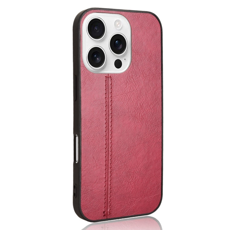 For iPhone 16 Pro Max Cow Pattern Sewing Back Cover Phone Case(Red) by buy2fix
