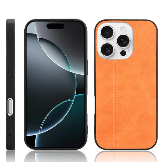 For iPhone 16 Pro Max Cow Pattern Sewing Back Cover Phone Case(Orange) by buy2fix