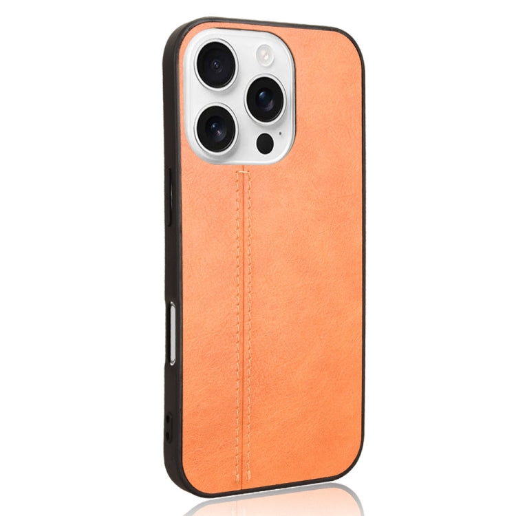 For iPhone 16 Pro Max Cow Pattern Sewing Back Cover Phone Case(Orange) by buy2fix