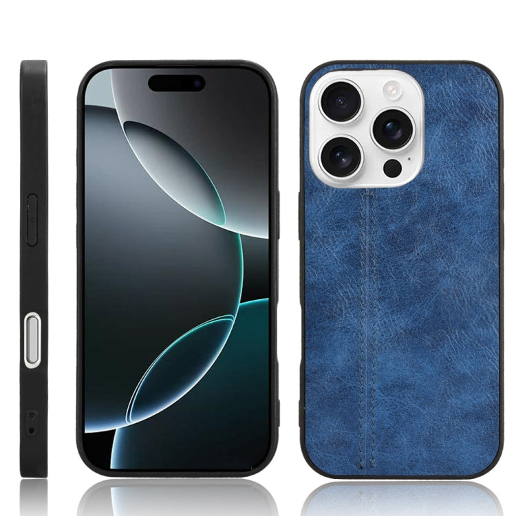 For iPhone 16 Pro Max Cow Pattern Sewing Back Cover Phone Case(Blue) by buy2fix