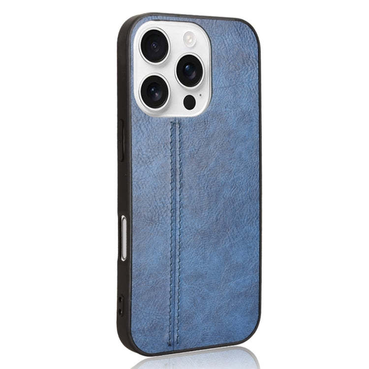 For iPhone 16 Pro Max Cow Pattern Sewing Back Cover Phone Case(Blue) by buy2fix