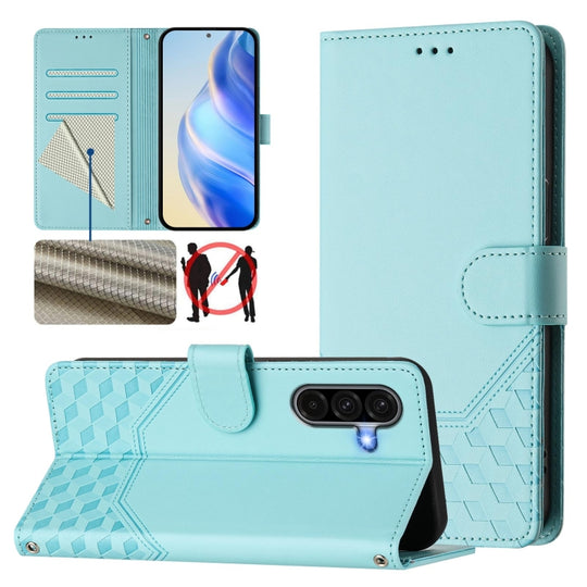 For Samsung Galaxy A56 5G Honeycomb Embossing RFID Leather Phone Case(Mint Green)