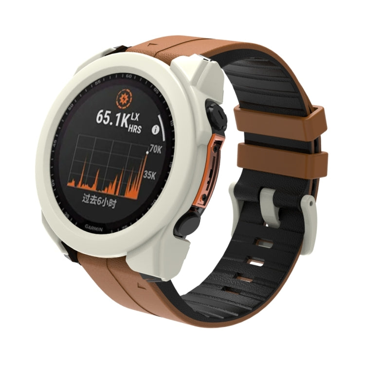 For Garmin Fenix 8 AMOLED 51mm Tempered Glass Film Integrated PC Watch Protective Case(Ivory White) - Watch Cases by buy2fix | Online Shopping UK | buy2fix