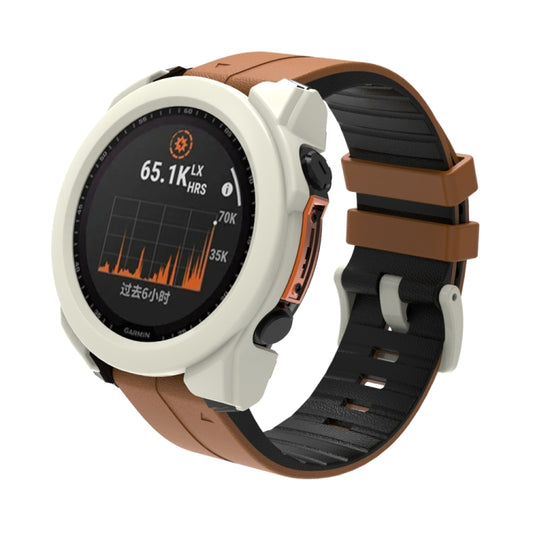 For Garmin Fenix 8 AMOLED 47mm Tempered Glass Film Integrated PC Watch Protective Case(Ivory White) - Watch Cases by buy2fix | Online Shopping UK | buy2fix