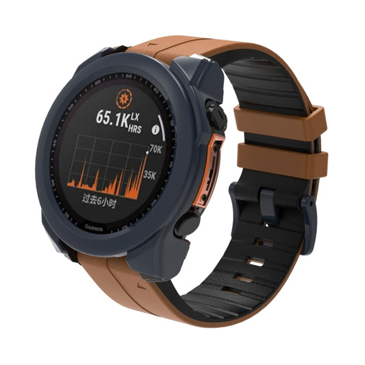 For Garmin Fenix 8 AMOLED 43mm Tempered Glass Film Integrated PC Watch Protective Case(Midnight Blue) - Watch Cases by buy2fix | Online Shopping UK | buy2fix