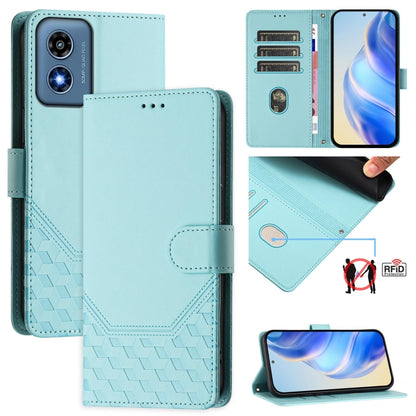 For Motorola Moto G Play 4G 2024 Oversea Honeycomb Embossing RFID Leather Phone Case(Mint Green) by buy2fix