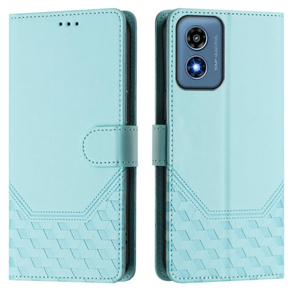 For Motorola Moto G Play 4G 2024 Oversea Honeycomb Embossing RFID Leather Phone Case(Mint Green) by buy2fix