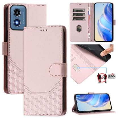 For Motorola Moto G Play 4G 2024 Oversea Honeycomb Embossing RFID Leather Phone Case(Pink) by buy2fix