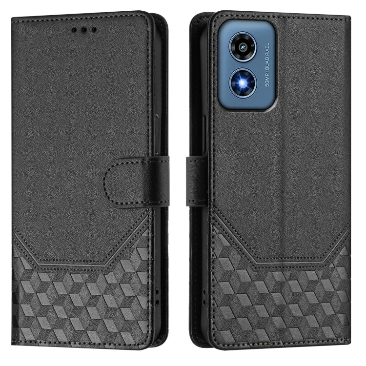 For Motorola Moto G Play 4G 2024 Oversea Honeycomb Embossing RFID Leather Phone Case(Black) by buy2fix