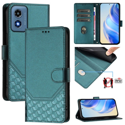 For Motorola Moto G Play 4G 2024 Oversea Honeycomb Embossing RFID Leather Phone Case(Peacock Green) by buy2fix