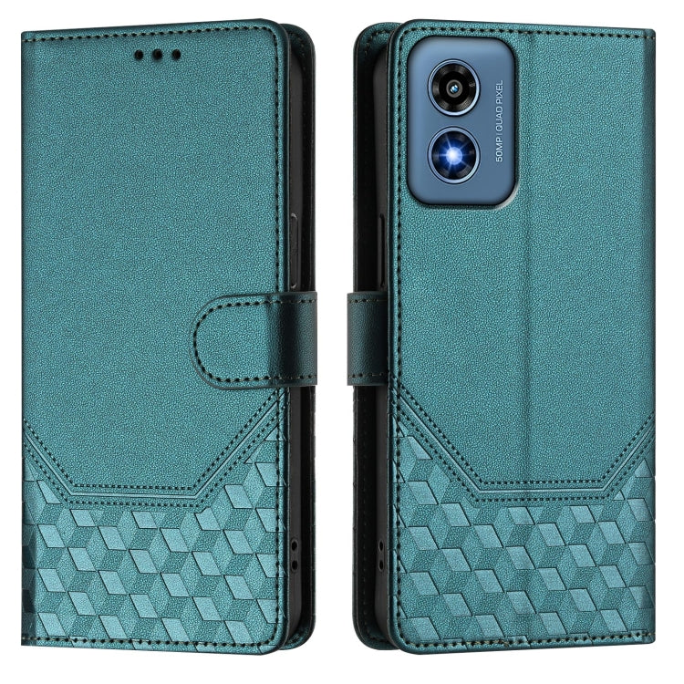 For Motorola Moto G Play 4G 2024 Oversea Honeycomb Embossing RFID Leather Phone Case(Peacock Green) by buy2fix