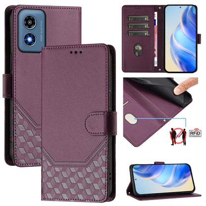 For Motorola Moto G Play 4G 2024 Oversea Honeycomb Embossing RFID Leather Phone Case(Violet) by buy2fix