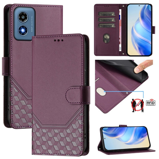 For Motorola Moto G Play 4G 2024 Oversea Honeycomb Embossing RFID Leather Phone Case(Violet) by buy2fix