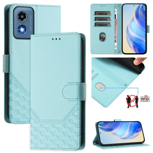 For Motorola Moto G Play 5G 2024 Oversea Honeycomb Embossing RFID Leather Phone Case(Mint Green) by buy2fix