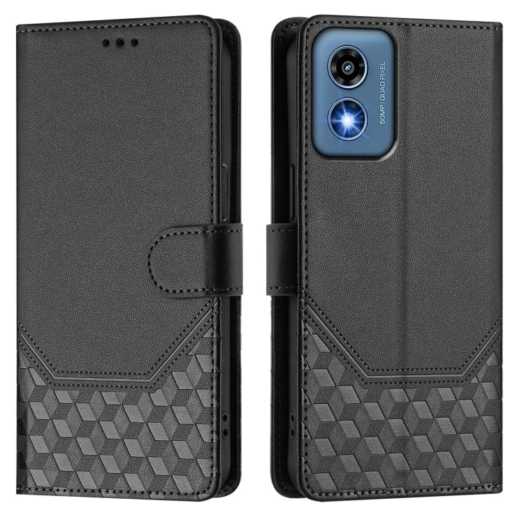 For Motorola Moto G Play 5G 2024 Oversea Honeycomb Embossing RFID Leather Phone Case(Black) by buy2fix