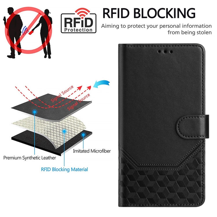 For Motorola Moto G Play 5G 2024 Oversea Honeycomb Embossing RFID Leather Phone Case(Black) by buy2fix
