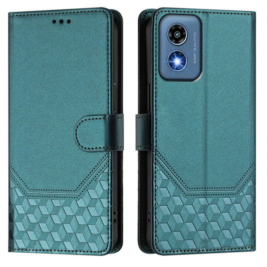 For Motorola Moto G Play 5G 2024 Oversea Honeycomb Embossing RFID Leather Phone Case(Peacock Green) by buy2fix