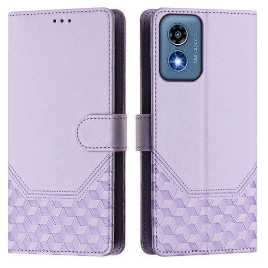 For Motorola Moto G Play 5G 2024 Oversea Honeycomb Embossing RFID Leather Phone Case(Light Purple) by buy2fix
