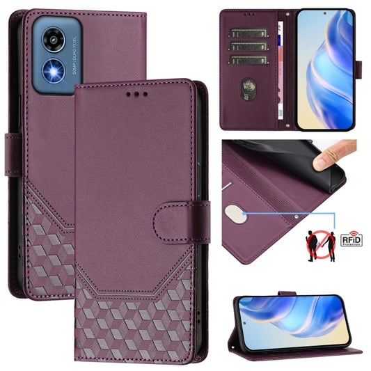 For Motorola Moto G Play 5G 2024 Oversea Honeycomb Embossing RFID Leather Phone Case(Violet) by buy2fix