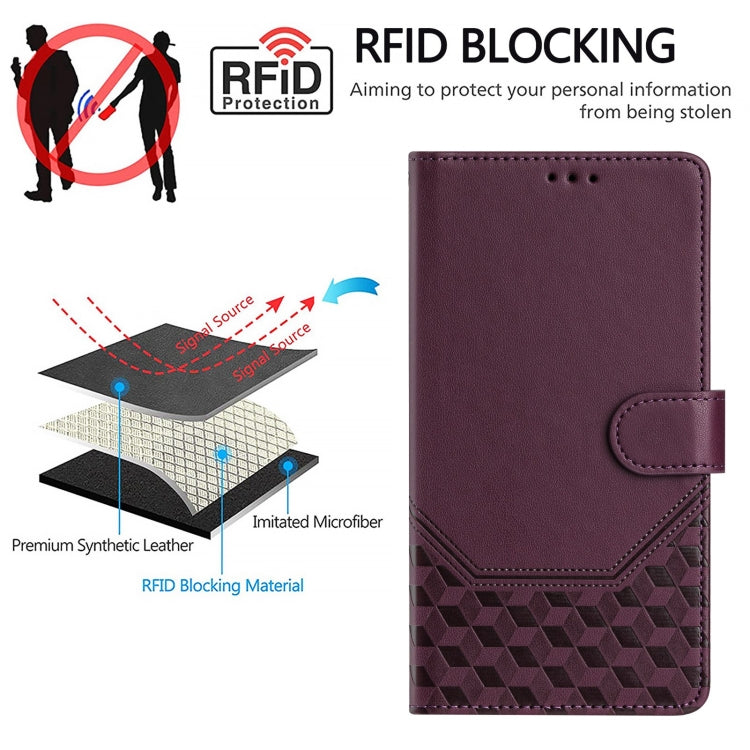 For Motorola Moto G Play 5G 2024 Oversea Honeycomb Embossing RFID Leather Phone Case(Violet) by buy2fix