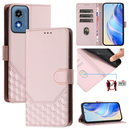 For Motorola Moto G 5G 2024 Oversea Honeycomb Embossing RFID Leather Phone Case(Pink) by buy2fix