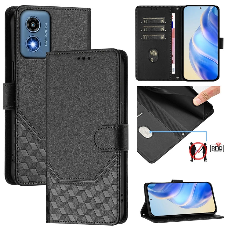 For Motorola Moto G 5G 2024 Oversea Honeycomb Embossing RFID Leather Phone Case(Black) by buy2fix
