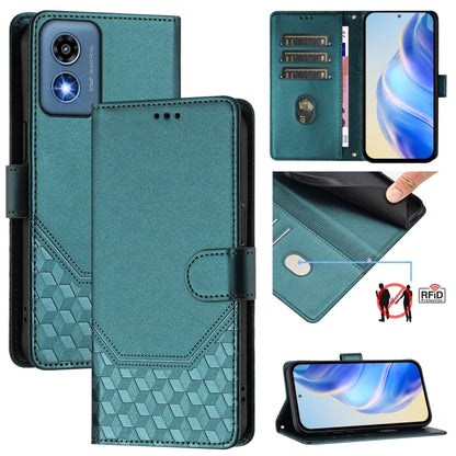 For Motorola Moto G 5G 2024 Oversea Honeycomb Embossing RFID Leather Phone Case(Peacock Green) by buy2fix