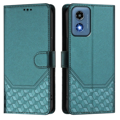 For Motorola Moto G 5G 2024 Oversea Honeycomb Embossing RFID Leather Phone Case(Peacock Green) by buy2fix
