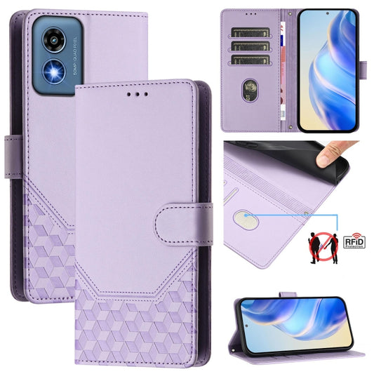 For Motorola Moto G 5G 2024 Oversea Honeycomb Embossing RFID Leather Phone Case(Light Purple) by buy2fix