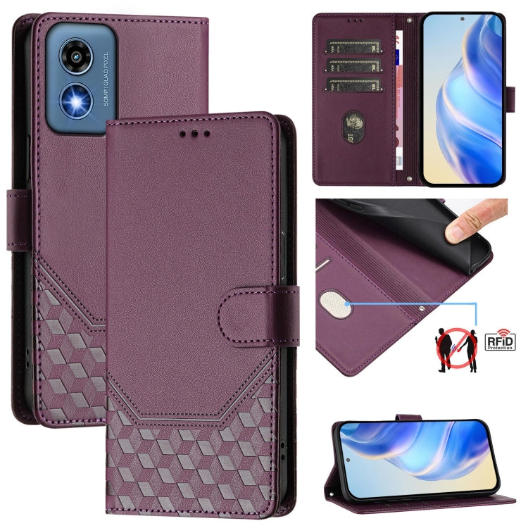 For Motorola Moto G 5G 2024 Oversea Honeycomb Embossing RFID Leather Phone Case(Violet) by buy2fix