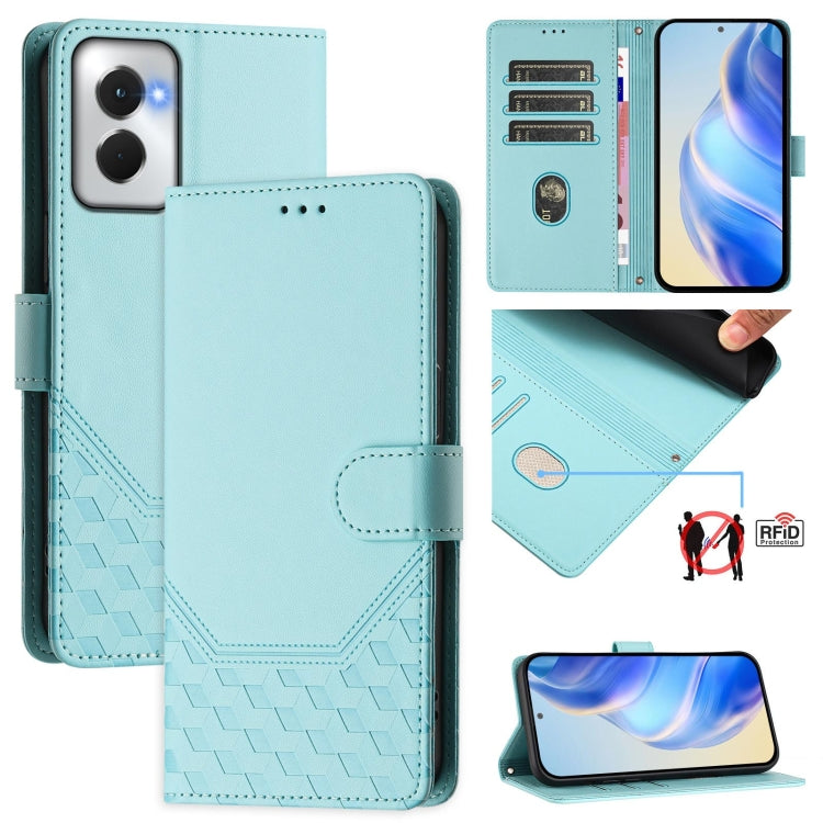 For Motorola Moto G Power 5G 2024 Honeycomb Embossing RFID Leather Phone Case(Mint Green) by buy2fix