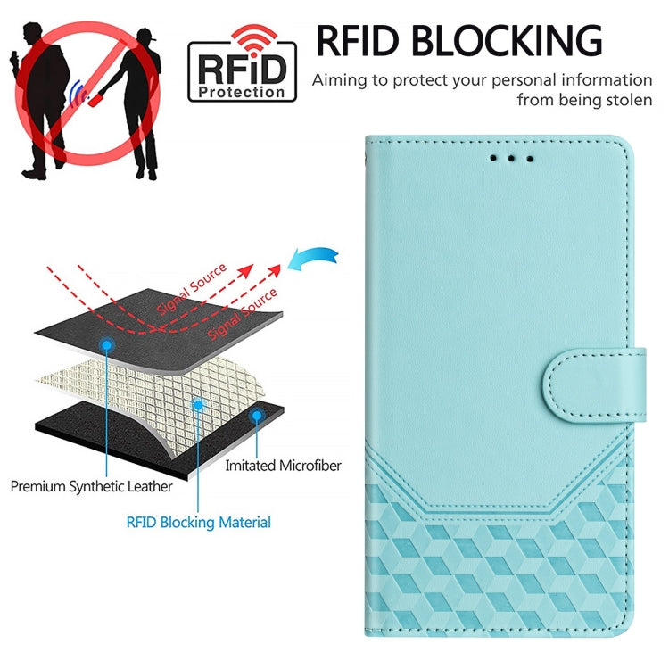 For Motorola Moto G Power 5G 2024 Honeycomb Embossing RFID Leather Phone Case(Mint Green) by buy2fix