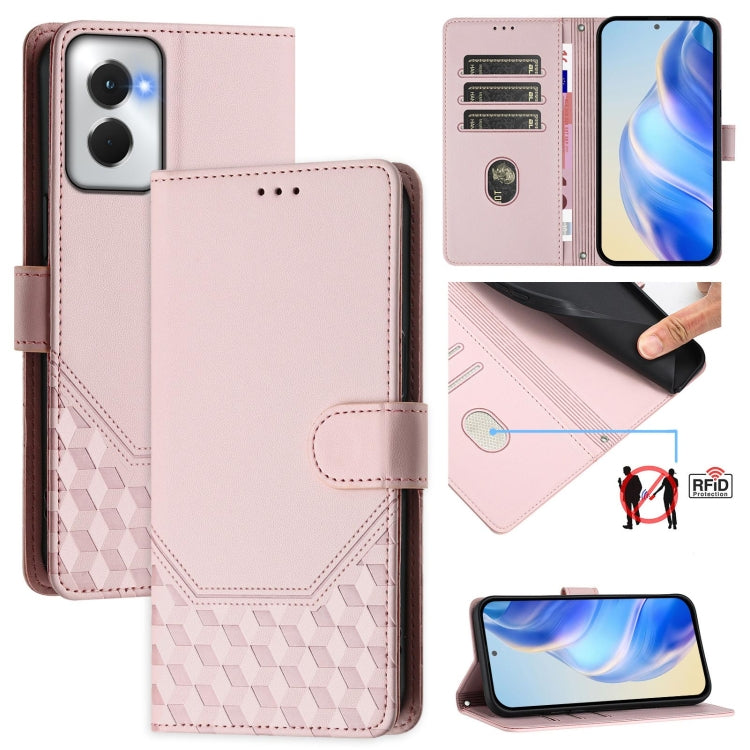 For Motorola Moto G Power 5G 2024 Honeycomb Embossing RFID Leather Phone Case(Pink) by buy2fix