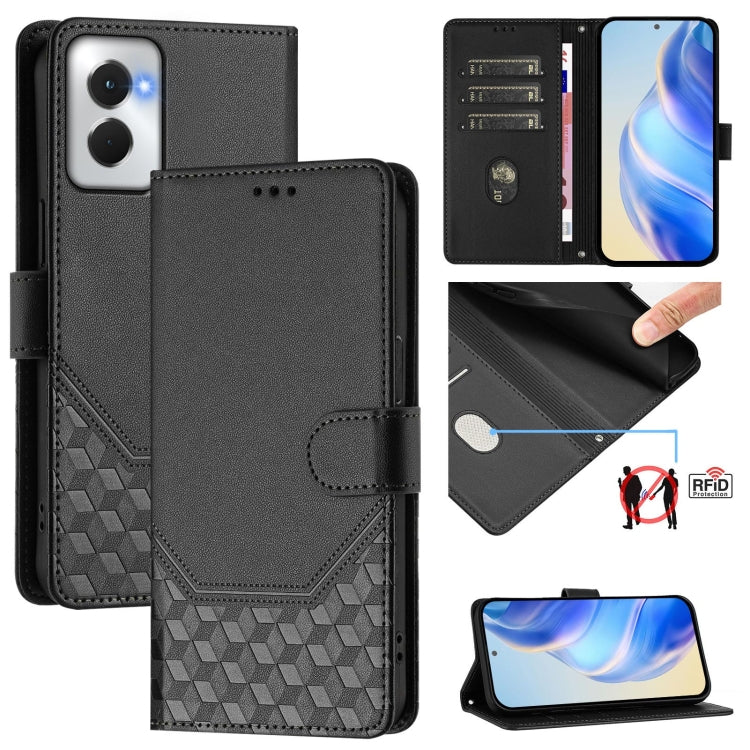 For Motorola Moto G Power 5G 2024 Honeycomb Embossing RFID Leather Phone Case(Black) by buy2fix