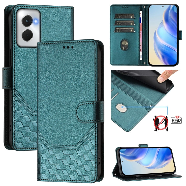 For Motorola Moto G Power 5G 2024 Honeycomb Embossing RFID Leather Phone Case(Peacock Green) by buy2fix