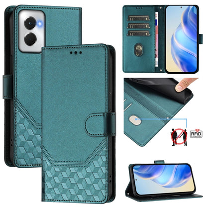 For Motorola Moto G Power 5G 2024 Honeycomb Embossing RFID Leather Phone Case(Peacock Green) by buy2fix