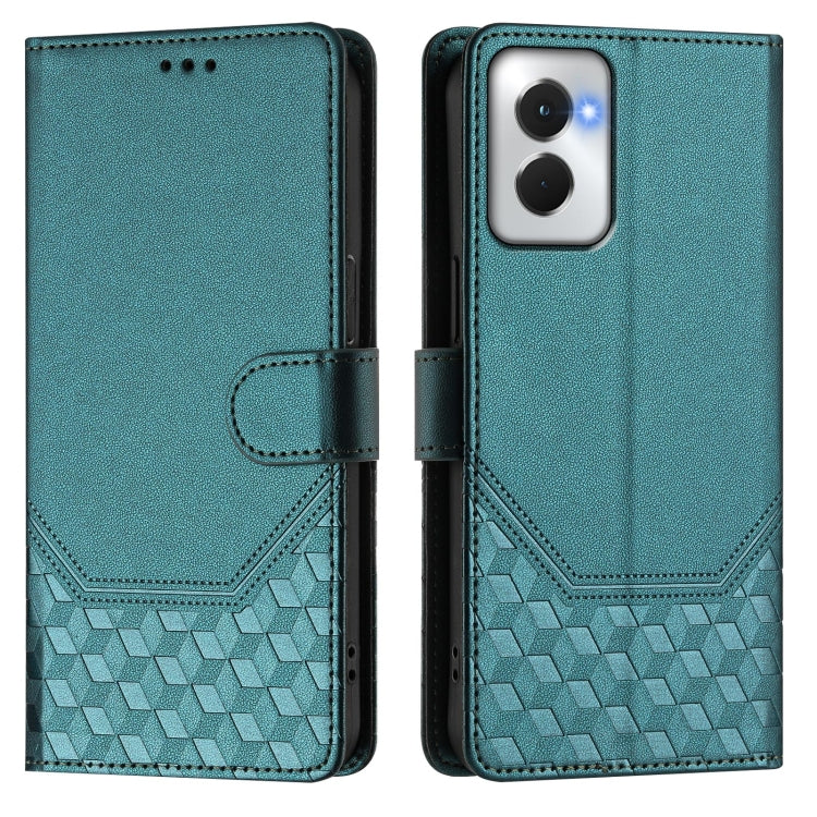 For Motorola Moto G Power 5G 2024 Honeycomb Embossing RFID Leather Phone Case(Peacock Green) by buy2fix