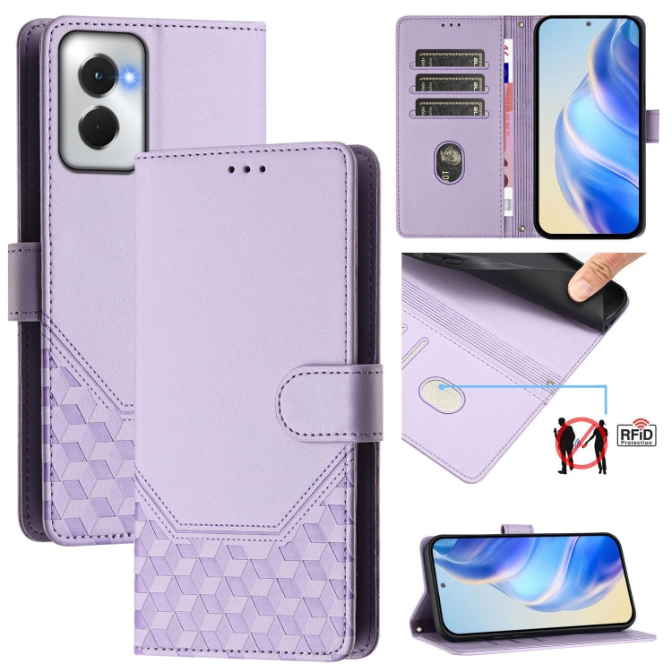 For Motorola Moto G Power 5G 2024 Honeycomb Embossing RFID Leather Phone Case(Light Purple) by buy2fix