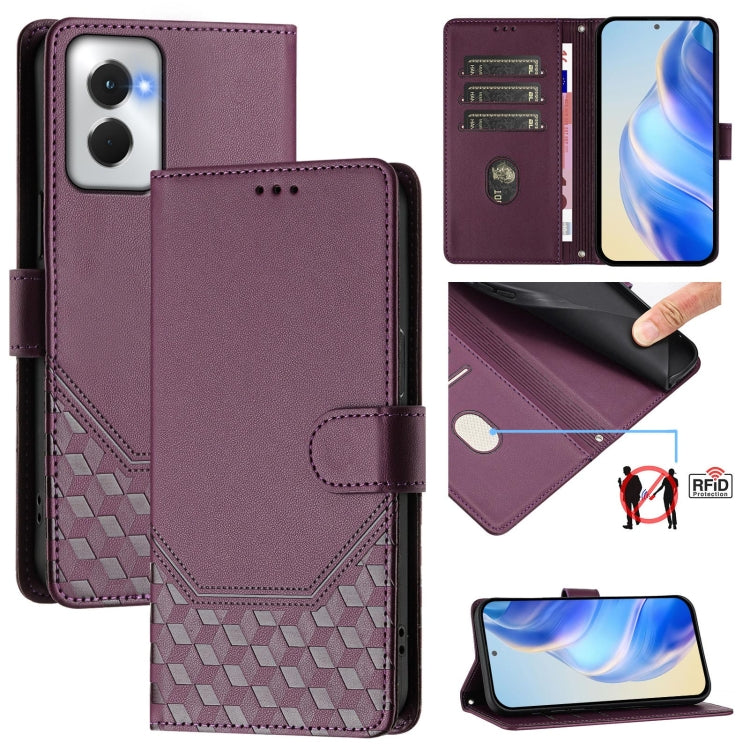 For Motorola Moto G Power 5G 2024 Honeycomb Embossing RFID Leather Phone Case(Violet) by buy2fix