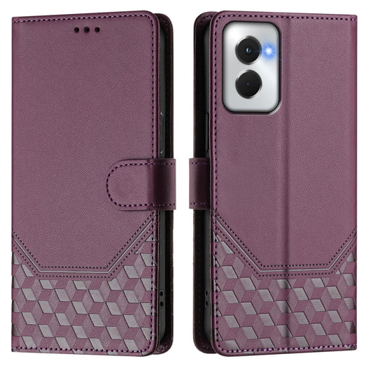 For Motorola Moto G Power 5G 2024 Honeycomb Embossing RFID Leather Phone Case(Violet) by buy2fix