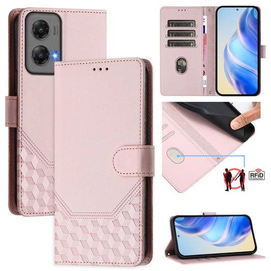 For Motorola Moto G Stylus 5G 2024 Honeycomb Embossing RFID Leather Phone Case(Pink) by buy2fix