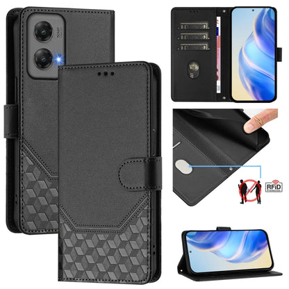 For Motorola Moto G Stylus 5G 2024 Honeycomb Embossing RFID Leather Phone Case(Black) by buy2fix