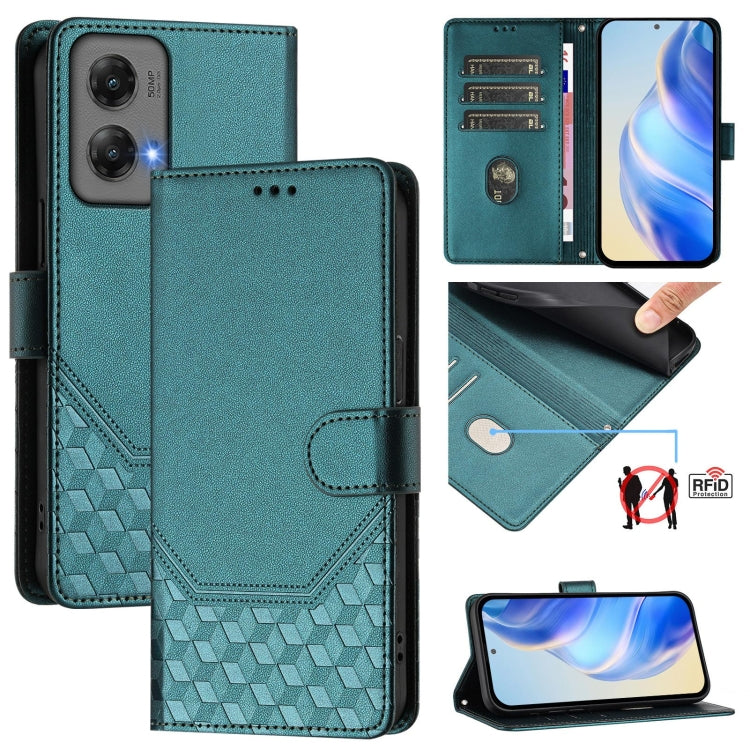 For Motorola Moto G Stylus 5G 2024 Honeycomb Embossing RFID Leather Phone Case(Peacock Green) by buy2fix