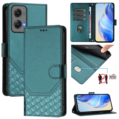 For Motorola Moto G Stylus 5G 2024 Honeycomb Embossing RFID Leather Phone Case(Peacock Green) by buy2fix