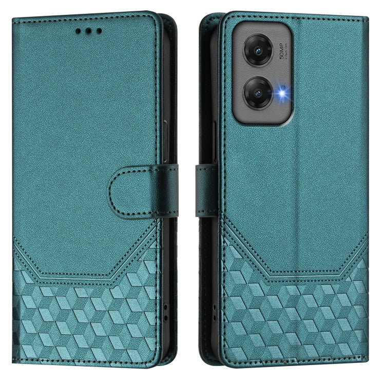 For Motorola Moto G Stylus 5G 2024 Honeycomb Embossing RFID Leather Phone Case(Peacock Green) by buy2fix