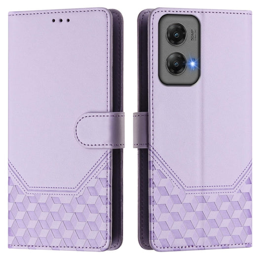 For Motorola Moto G Stylus 5G 2024 Honeycomb Embossing RFID Leather Phone Case(Light Purple) by buy2fix