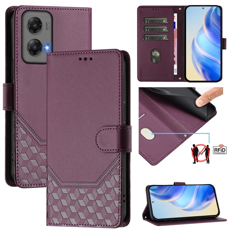 For Motorola Moto G Stylus 5G 2024 Honeycomb Embossing RFID Leather Phone Case(Violet) by buy2fix