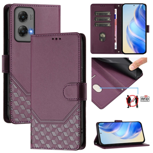 For Motorola Moto G Stylus 5G 2024 Honeycomb Embossing RFID Leather Phone Case(Violet) by buy2fix